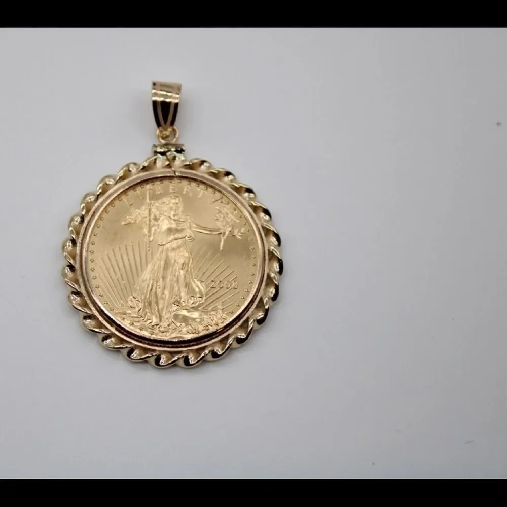 14k Twisted Wire Polished Screw Top Bezel With 1/2 ounce American Eagle Coin